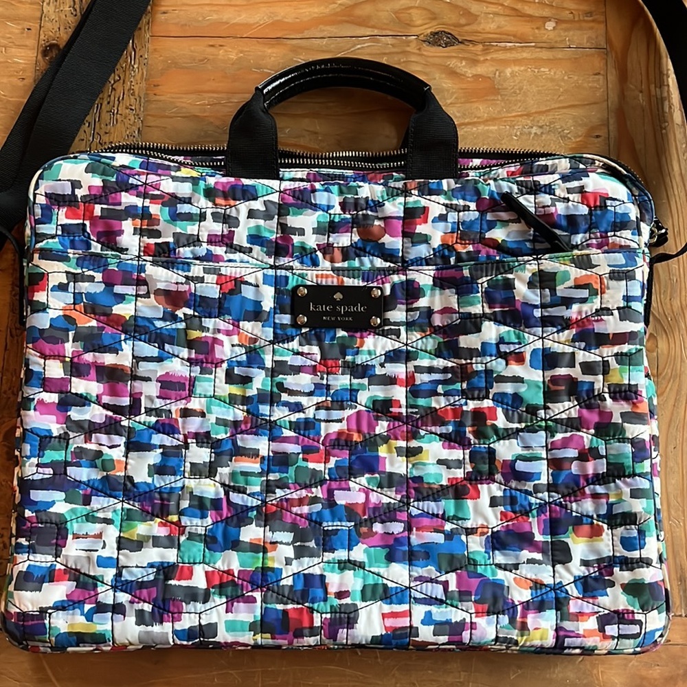 Kate Spade Signature Chad Quilted Laptop Briefcase Bag Multicolored Crossbody